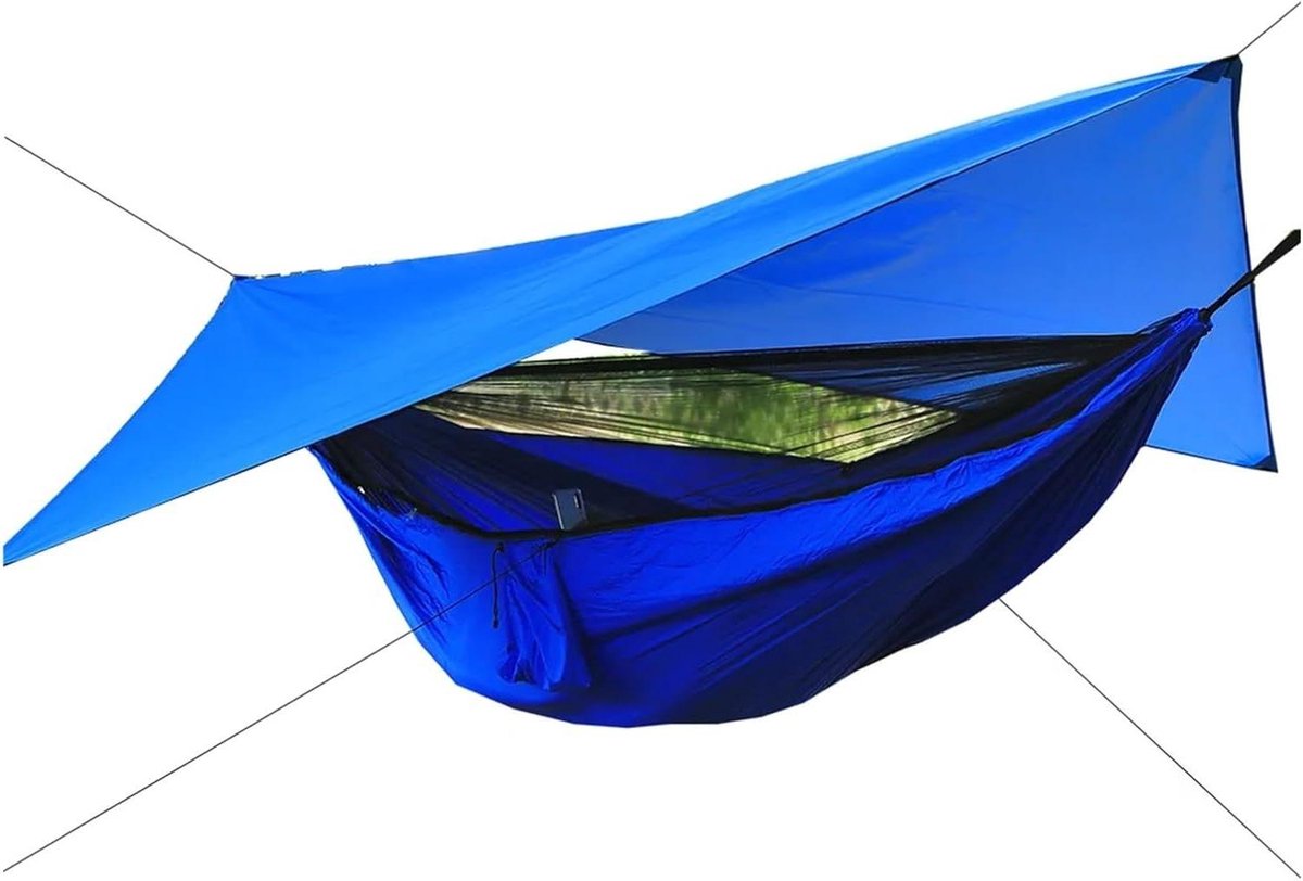 Kampeerhangmat met Klamboe - Dubbele Hangmat Outdoor - Ontspannen in de Natuur - Inclusief Klamboe en Luifel - 1-2 Persoon