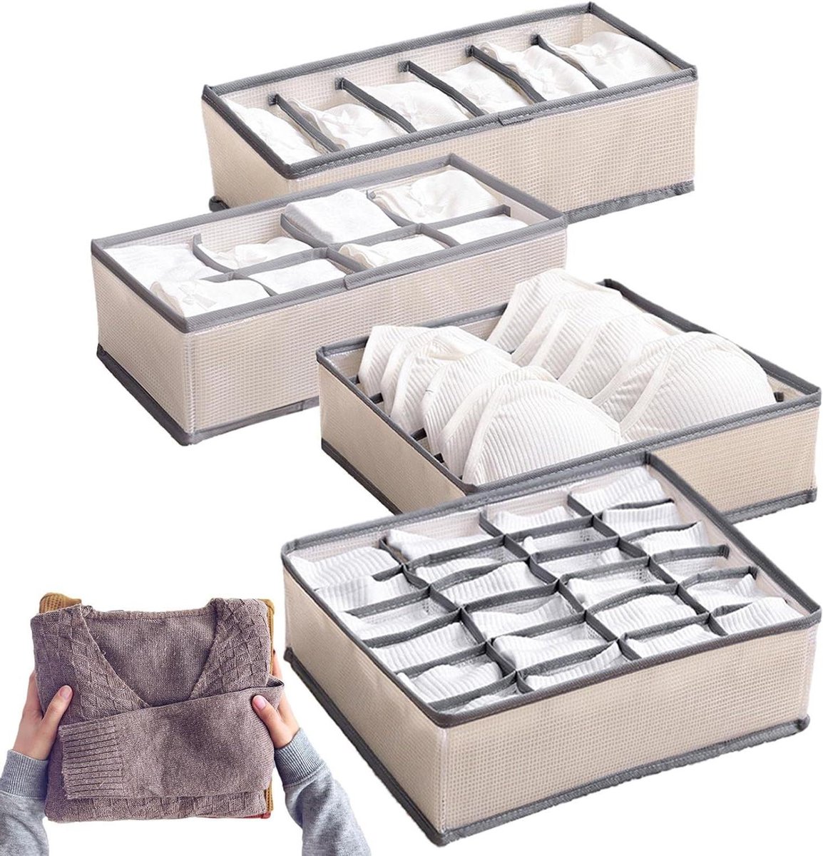 Commode Organizer - Lade Organizer - Kleding Opbergen - Stof- en Vochtbestendig - 4 Delig - Grijs