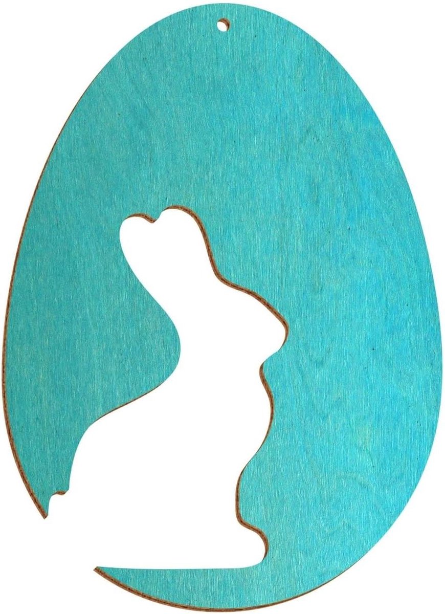 Houten Paasei - Decoratie Ei Hanger - Pasen Versieren - Gelaserd Motief - 32cm Hoog - Turquoise