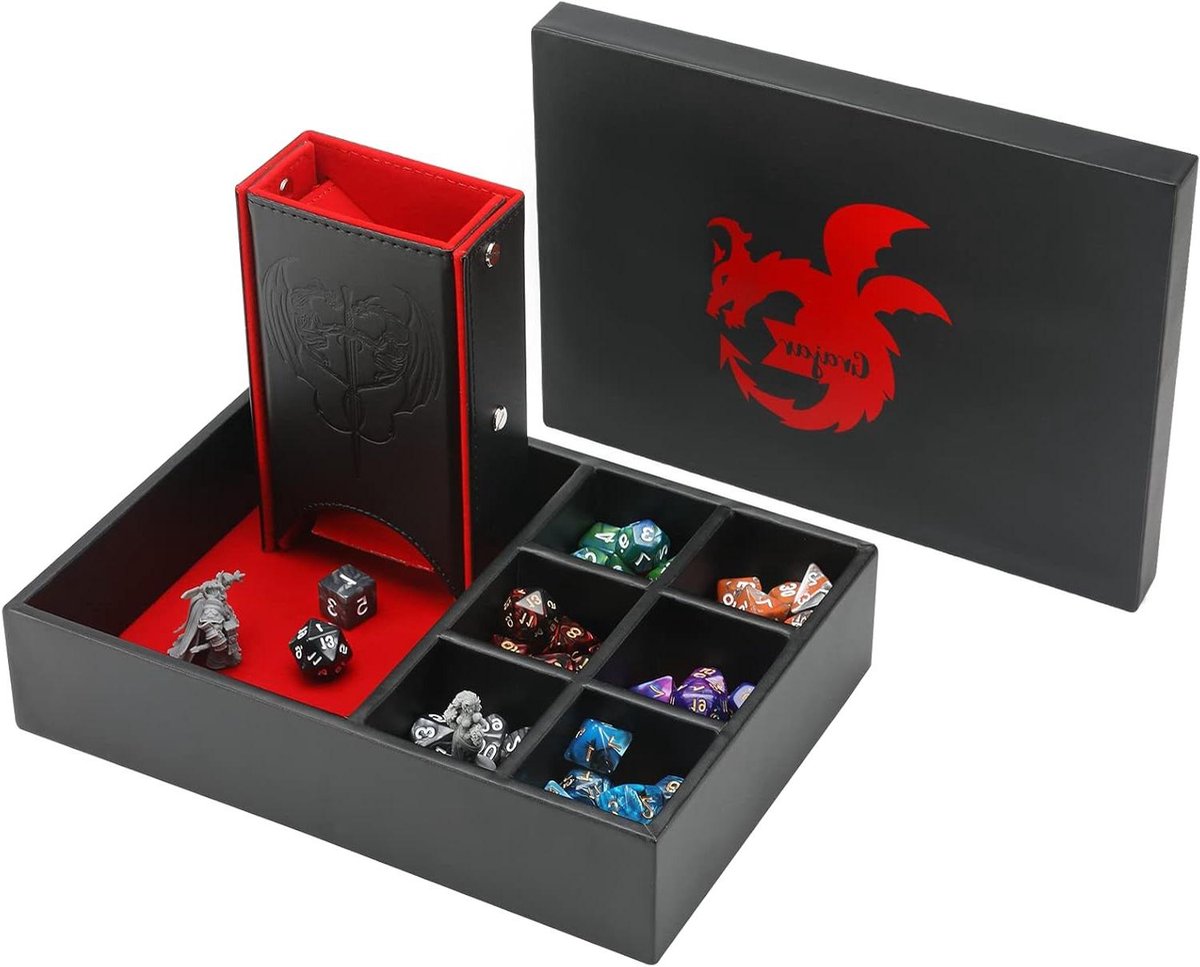 Dobbelsteen Toren en Bak - Dobbelsteenbak met Deksel - Tabletop Games Spelen - 3-in-1 Functie - 25 cm - Rood