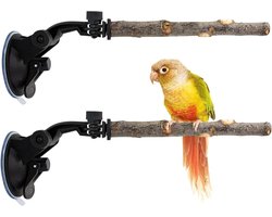 Zitstok voor Vogels - Vogel Standaard - Vogels Kijken - Verstelbare Zuignap - 2 Stuks - Houtkleur