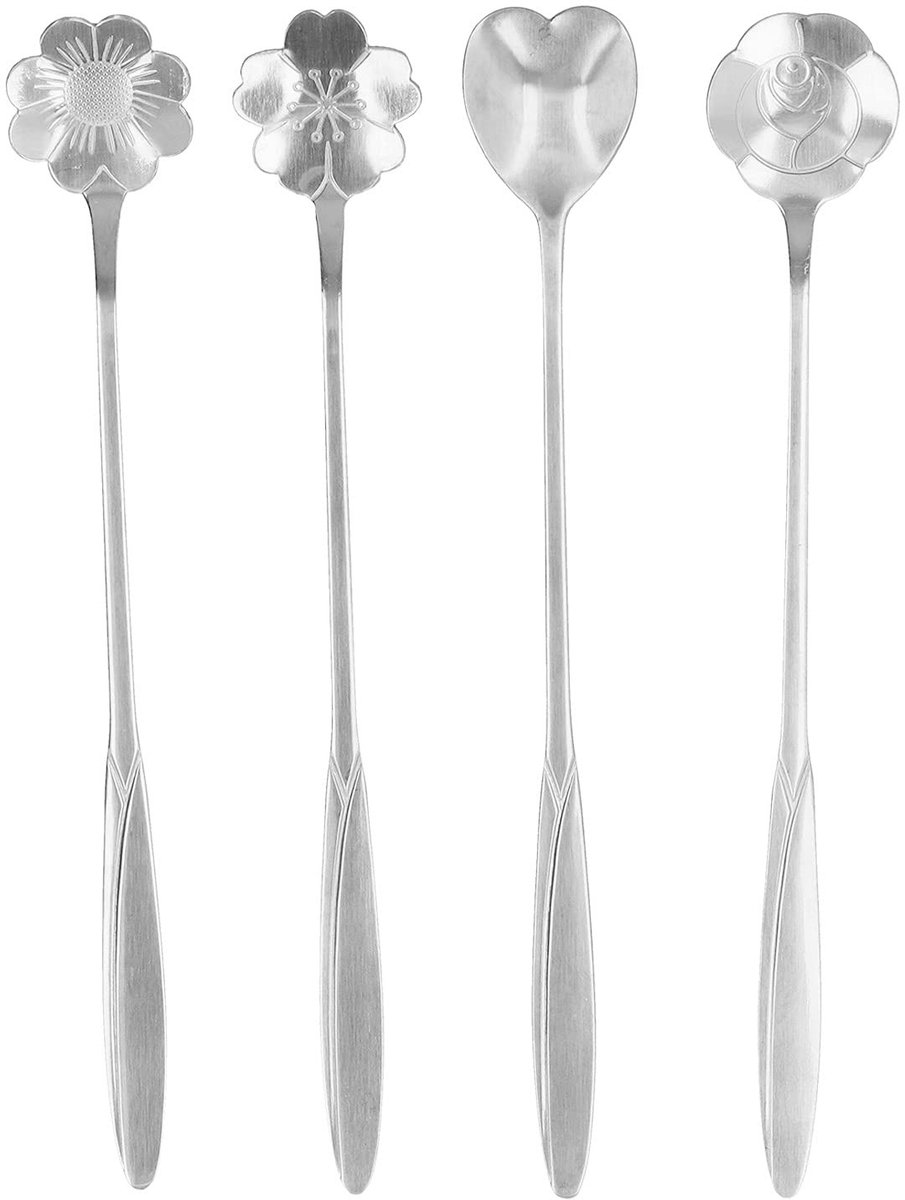 aladdien - Koffielepels Set - 4st Koffielepels - Hoogwaardige roestvrijstalen kwaliteit - Zilver - Perfect voor koffie en thee - Ergonomisch design ...