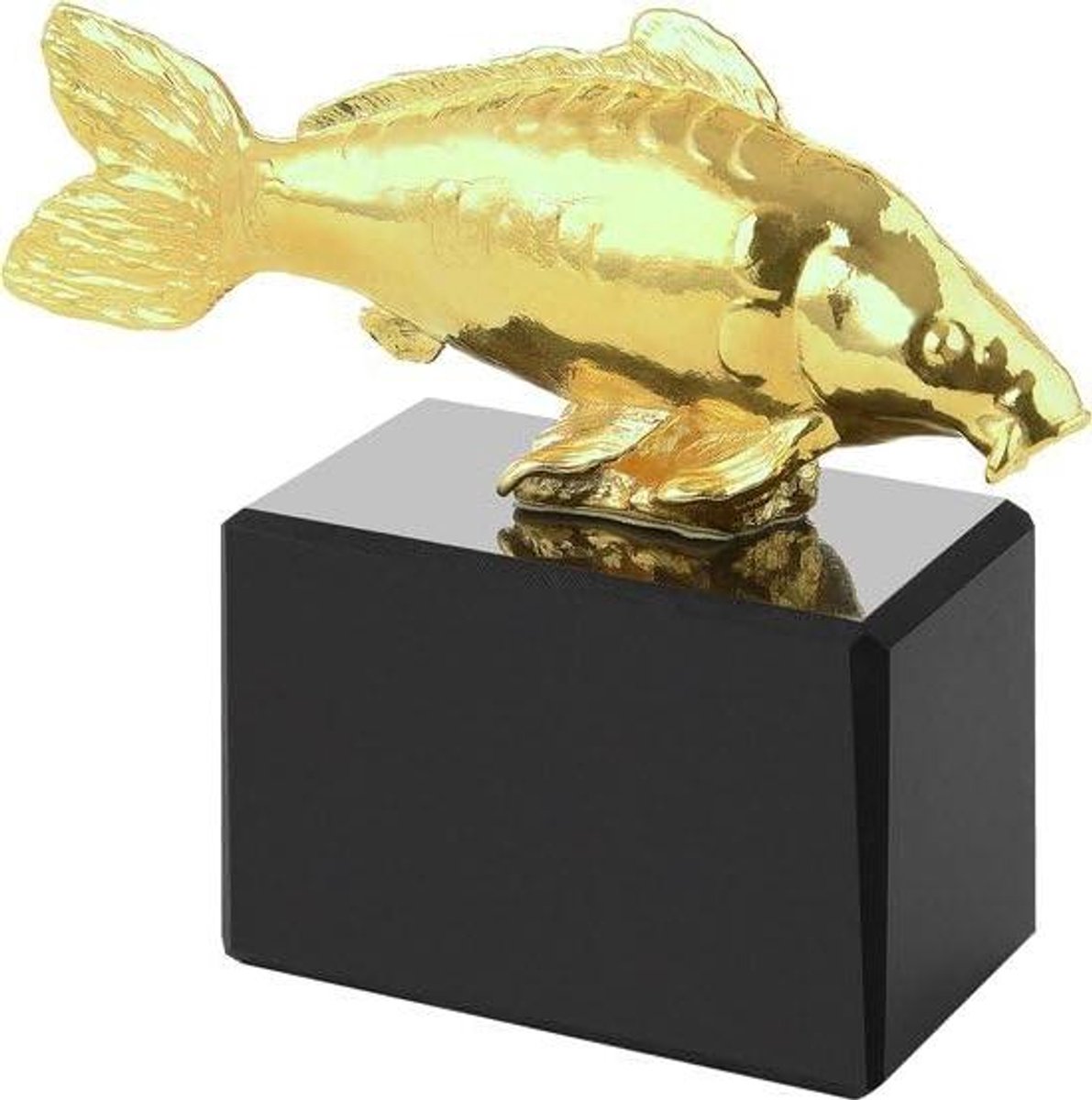 Karperbeeld Goud - Visbeeldje Spiegelkarper - Cadeau Visser - Massief Tin 24 Karaat Goud - 90 mm - Goudkleurig