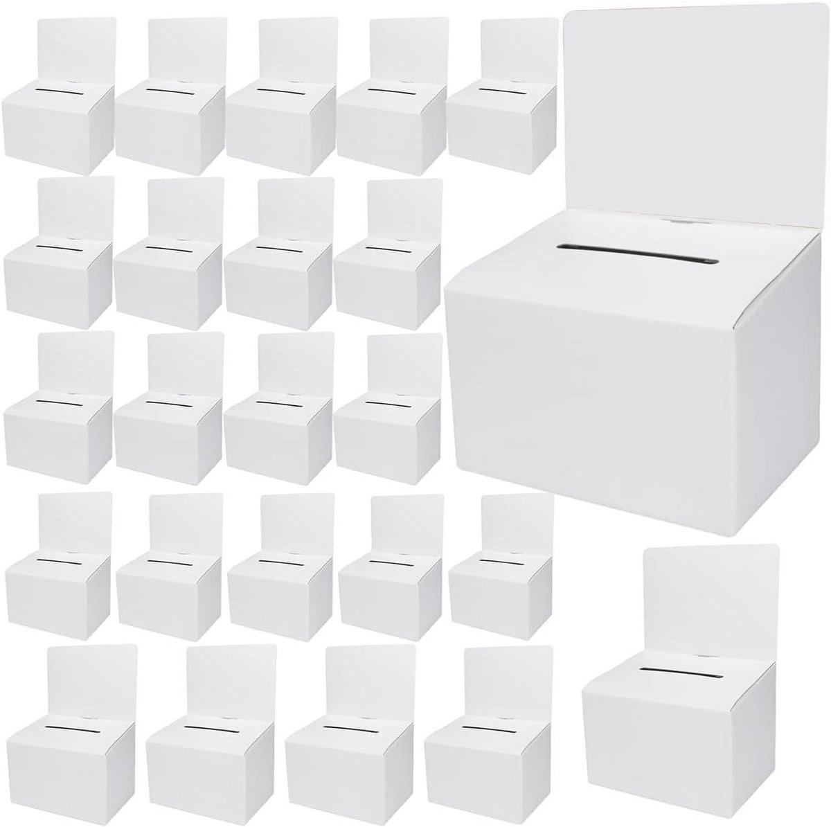 Kartonnen Stembus - Loterijdozen Suggestiedozen - Ideeën Verzamelen - Verwijderbare Sleuf - 15 x 15 cm - Wit