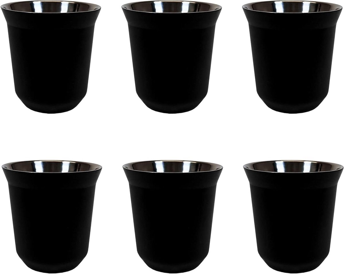 Espressokopjes set - Koffiekopjes glaasjes - Genieten van koffie - Gemaakt van staal - 6 stuks 80 ml - Zwart