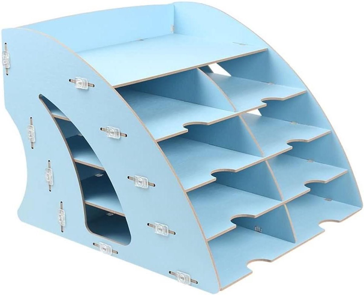 Dossierrek Brievenbakken - Documenten Organizer - Bureau Opruimen - 5 Lagen Hout - 30 x 33 x 24 cm - Houtkleur