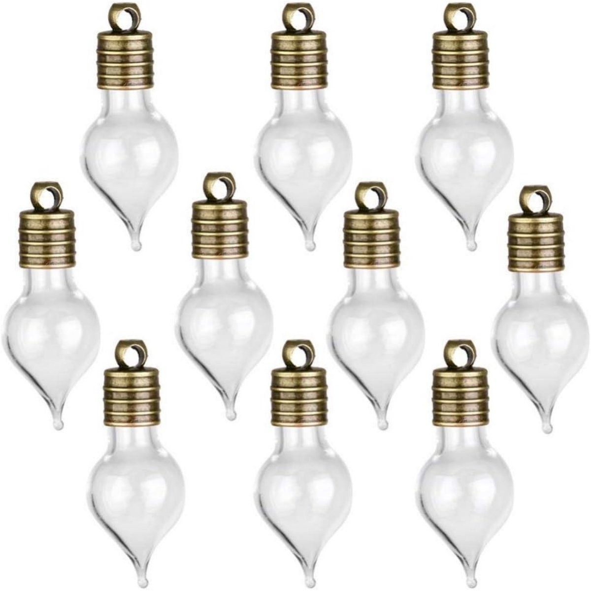 longziming -Handgemaakte Glazen Druppelvormige Mini Flesjes - Holle Glasparels - Sieradenhangers - Veilige Stop - Transparante Esthetiek - Helder Glas - Compacte Afmetingen - Veelzijdig Gebruik - 10 Stuks