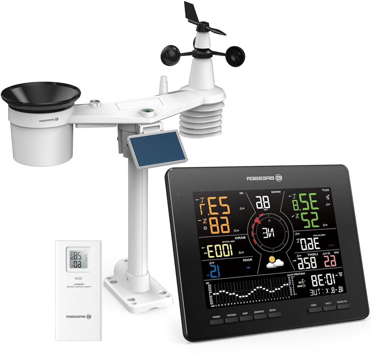 Draadloos Weerstation - Weercomputer Buiten - Weersvoorspelling - 7-in-1 Buitensensor - 150 meter bereik - Zwart
