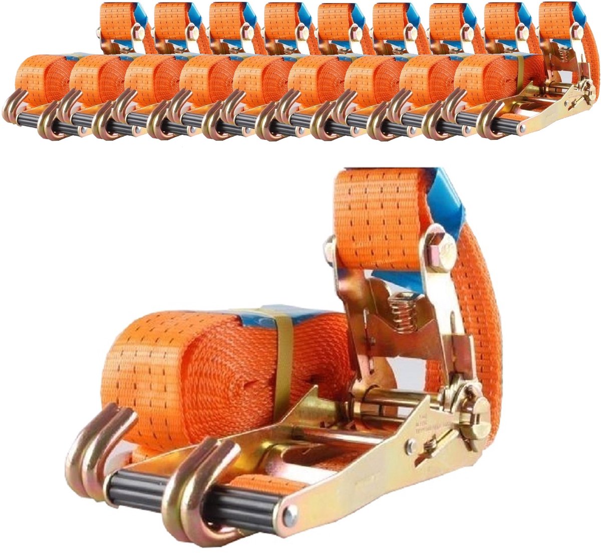 10x Professionele ratelsjorband Spanband 2-delig 5m 4t 4tot 4000kg TÜV/GS ORANJE