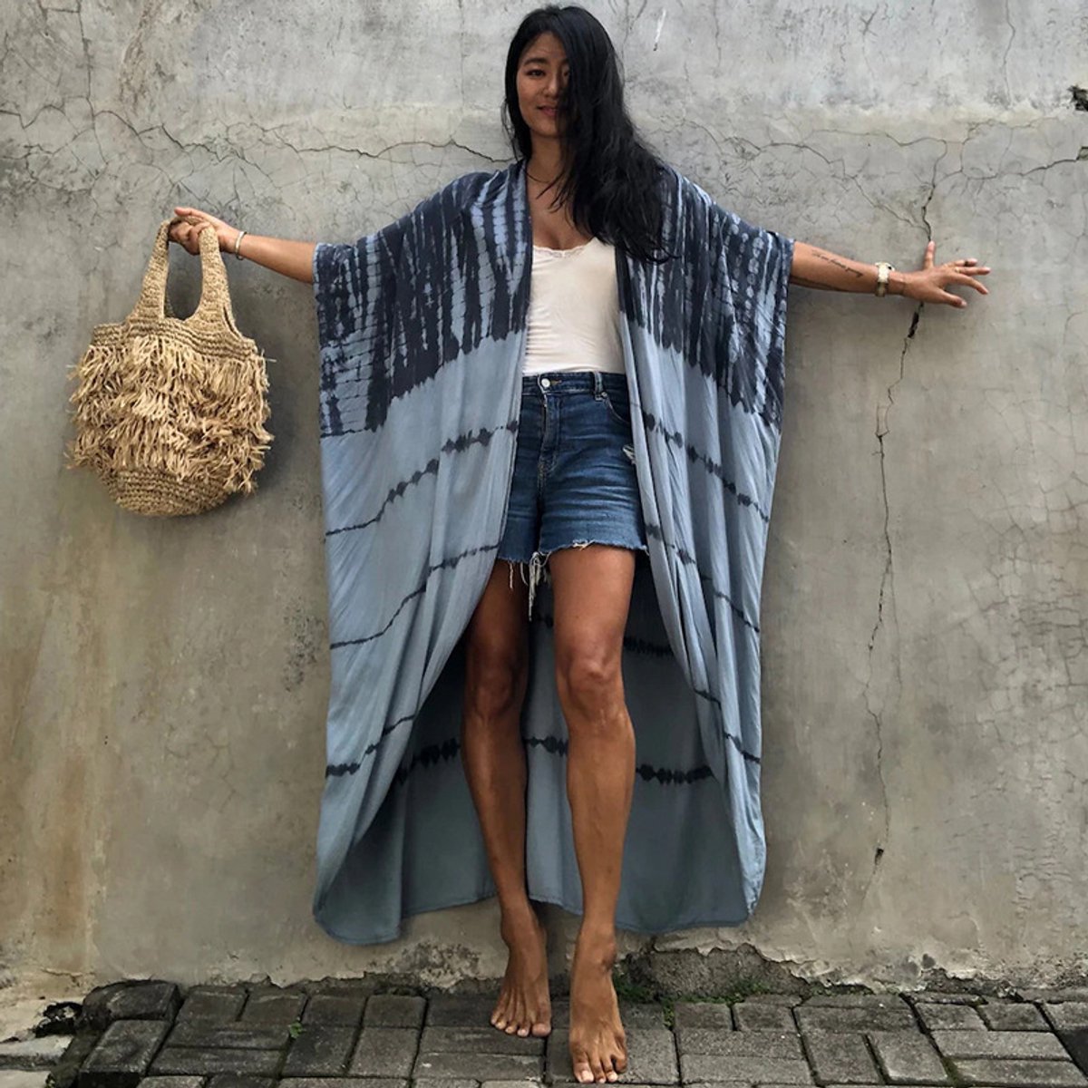 Killogood Tie-dye vest Strandjurkje - Bikini cover up - Zonwerende kleding - vakantiejurk - Openvallend lang model - Voor strand - vakantie - One Size - Grijs