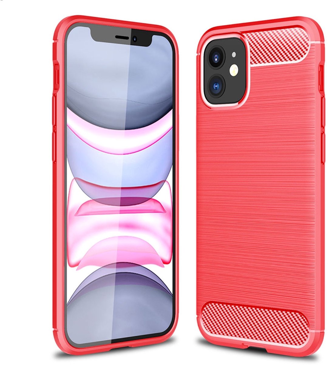 Mobiq Carbon Look Hoesje geschikt voor iPhone 13 Mini - Flexibele TPU Case