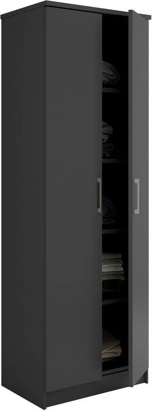 Armoire de rangement Interiax « Amelie» - 2 Portes et 4 Étagères | Anthracite | 180x80x40 cm