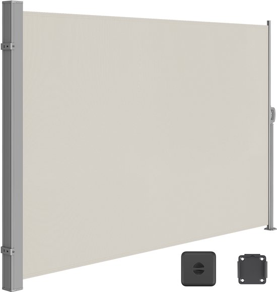 VOUNOT Zijluifel, uittrekbaar, voor balkon, tuin en terras, inkijkbescherming, windscherm, waterdicht, zonwering, 140 x 300 cm, grijs