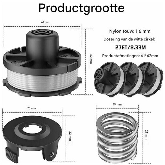 Spoelen - gewikkeld voor Makita grastrimmers - 8 m lang - Ø1,60 mm - met spoelkappen - 3 stuks van Makita — afbeelding 4