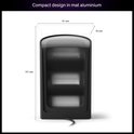 Dimensions d'une lampe de table Philips Hue Play noire avec abat-jour incurvé en verre.