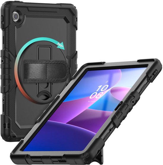 Étui avec protection d'écran intégrée pour Lenovo Tab M10, 10.1, Gen 4 (2025) | Comprend une dragonne et une bandoulière rotatives à 360° | Protection extrême | Idéal pour une utilisation professionnelle | Noir