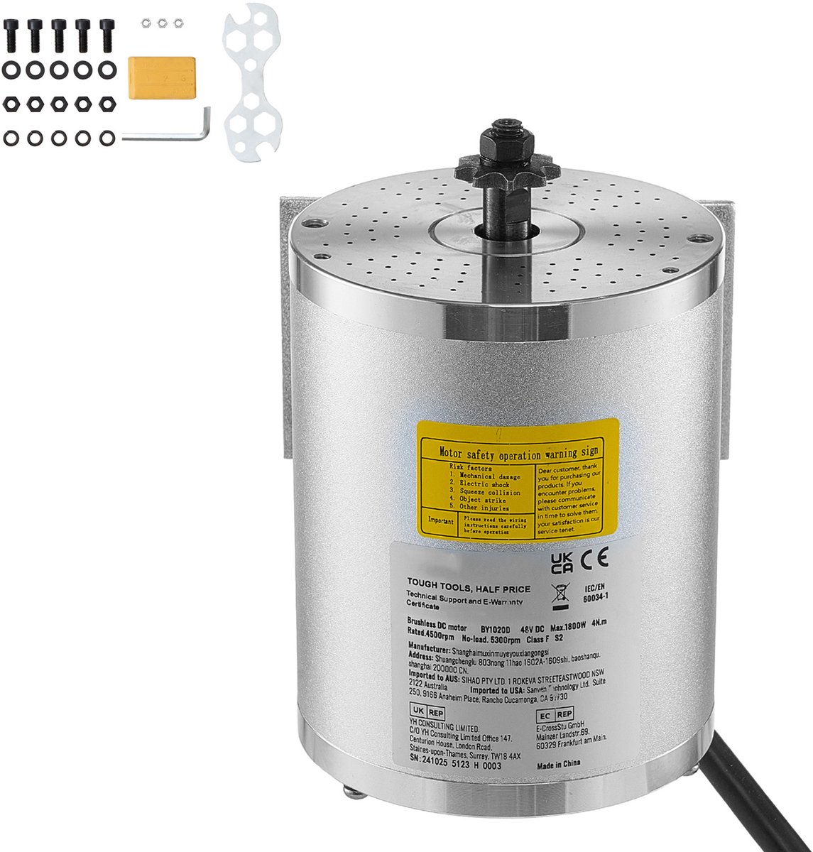 1800W Elektrische Borstelloze DC-Motor, 48V, 4500RPM voor Karts, E-Bikes, Crossmotoren, Motorfietsen, Scooters en Doe-Het-Zelvers