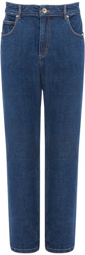 Donkerblauwe herenjeans met middelhoge taille, knoopsluiting en klassieke zakken.