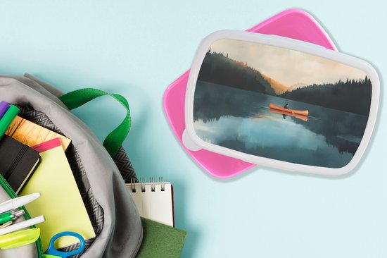 Boîte à lunch rose - Boîte à lunch Forêts - lac - canoë - Oranje - Boîte à lunch 18x12x6 cm - Boîte à lunch pain - Boîtes à pain pour enfants et adultes