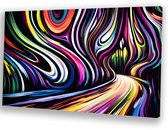 Dynamische kleurrijke abstracte patronen - Kleur wanddecoratie - Wanddecoratie canvas kleurpatronen - Psychedelisch - Wanddecoratie modern - Slaapkamer decoratie - Canvas 90x60 cm