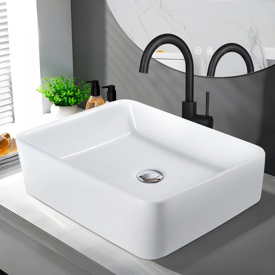 Lavabo NETTLIFE - Céramique Wit - 40 × 30 × 13 cm - rectangulaire - Montage mural - Lavabo suspendu - Lavabo de salle de bain - pour WC invités