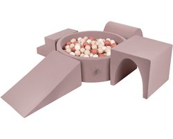 KiddyMoon Speeltuin PPZP-OK30D-125 met ballen heide: pastel beige-haired-wit 200 zwembad/club L/goal/tunnel/trappenhuis