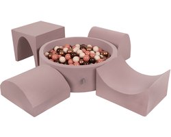 KiddyMoon Foam speeltuin PPZP-OK30D-135 met ballen heide: bruin-koper-pastel-beige-blauw-haar zwembad 300/groef/tunnel/ramp L/semi-glijbaan