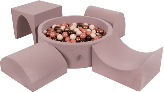KiddyMoon Foam speeltuin PPZP-OK30D-135 met ballen heide: bruin-koper-pastel-beige-blauw-haar zwembad 300/groef/tunnel/ramp L/semi-glijbaan