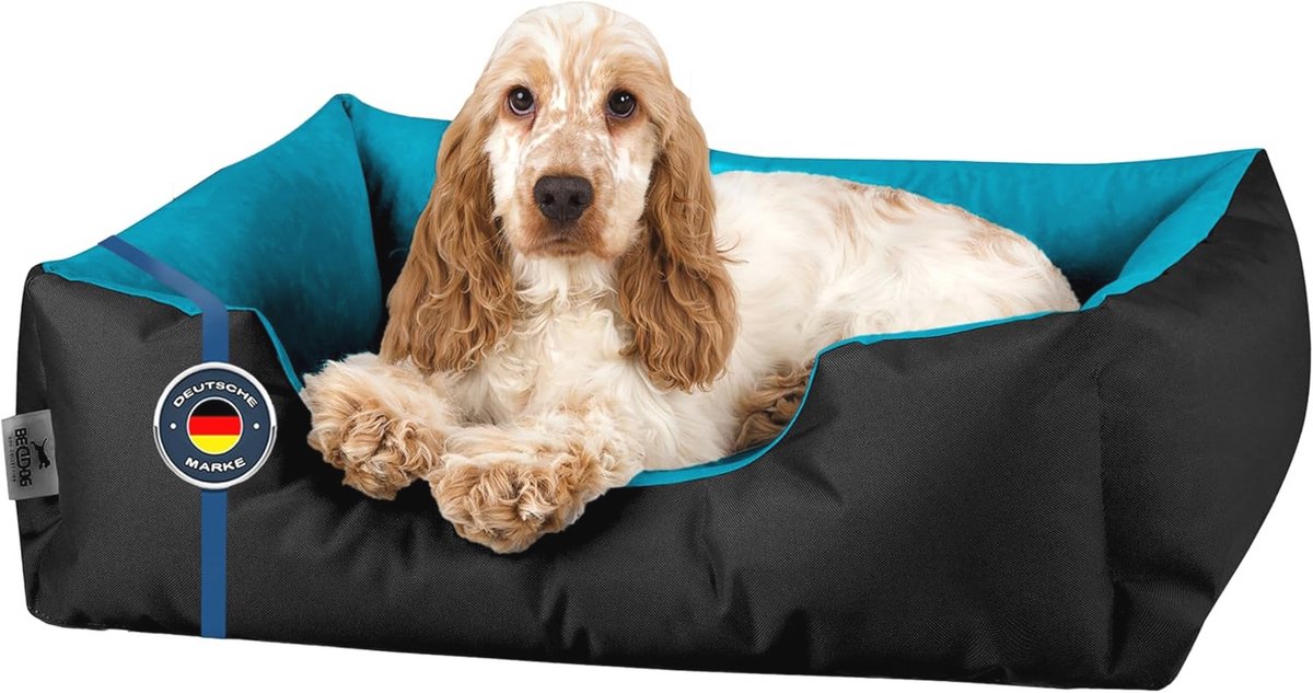 Hondenmand Vierkant - Grote Hondenbed, Hondenkussen met Afneembare Hoes, Wasbaar, Zwart/Blauw