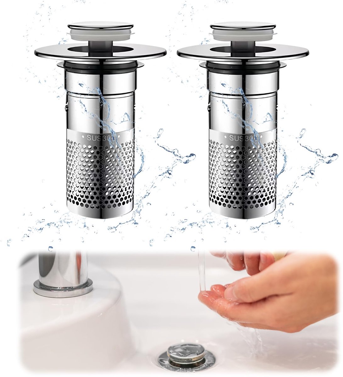 Ibenzoa® Universele Wastafelstopset met Verstopbestendige Mandzeef voor Snel en Efficiënt Waterbeheer