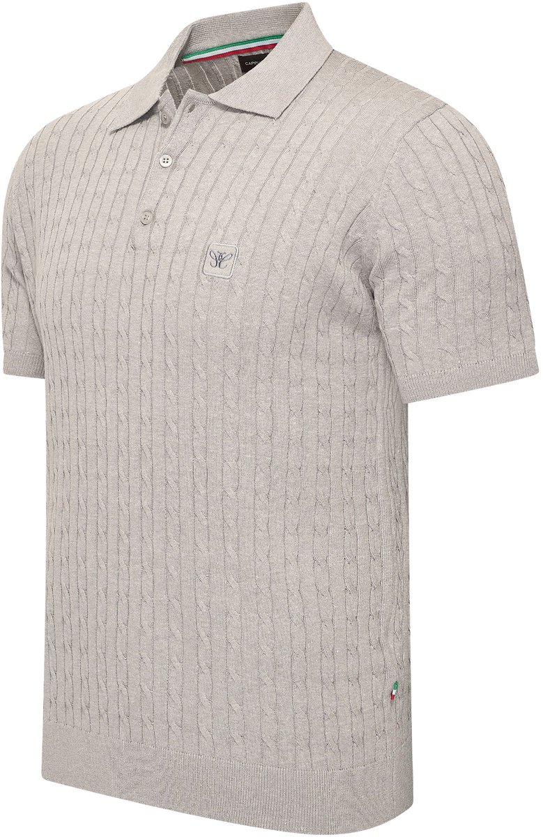 Cappuccino Italia - Heren Polo SS Caorle Cable Knit Polo - Grijs - Maat S