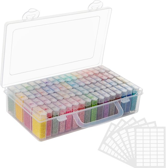 Foto: Handi stitch 60 000 stuks diamond painting ronde diamanten 60 kleuren 64 kleine bakjes met opbergdoos labels vervangende diamant kralen voor kruissteek dhz knutselen freestyle kunst