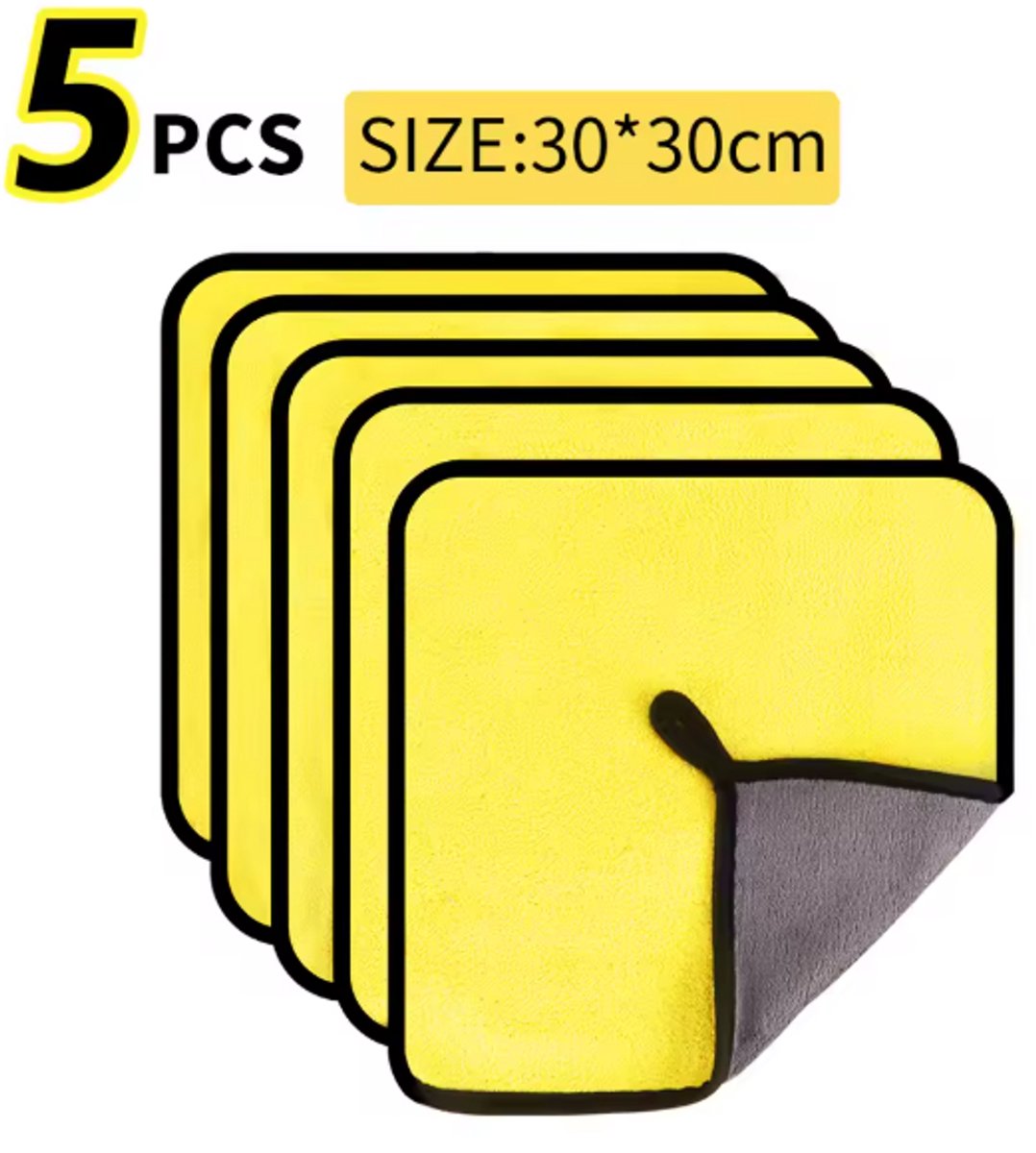 TLVX 5 stuks Hoge Kwaliteit Microvezeldoek 30cm x 30cm – Zachte Auto Droogdoek – Stof Poetsdoek –Hoog Absorberend – Microveber – Schoonmaak – Car Detailling – Vocht Water Opname doek – Stofvrij – Streeploos - Herbruikbaar – Wasbaar – Snel Drogend