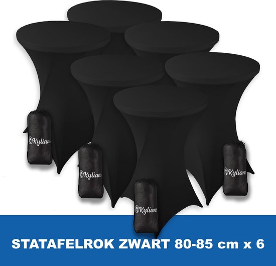 Statafelrok Zwart x 6 – 2 jaar garantie met Opbergtas - ∅ 80-85 x 110 cm - Statafelhoes - Luxe Extra Dikke Stretch Sta Tafelrok voor Statafel – Kras- en Kreukvrije Hoes - Kylians