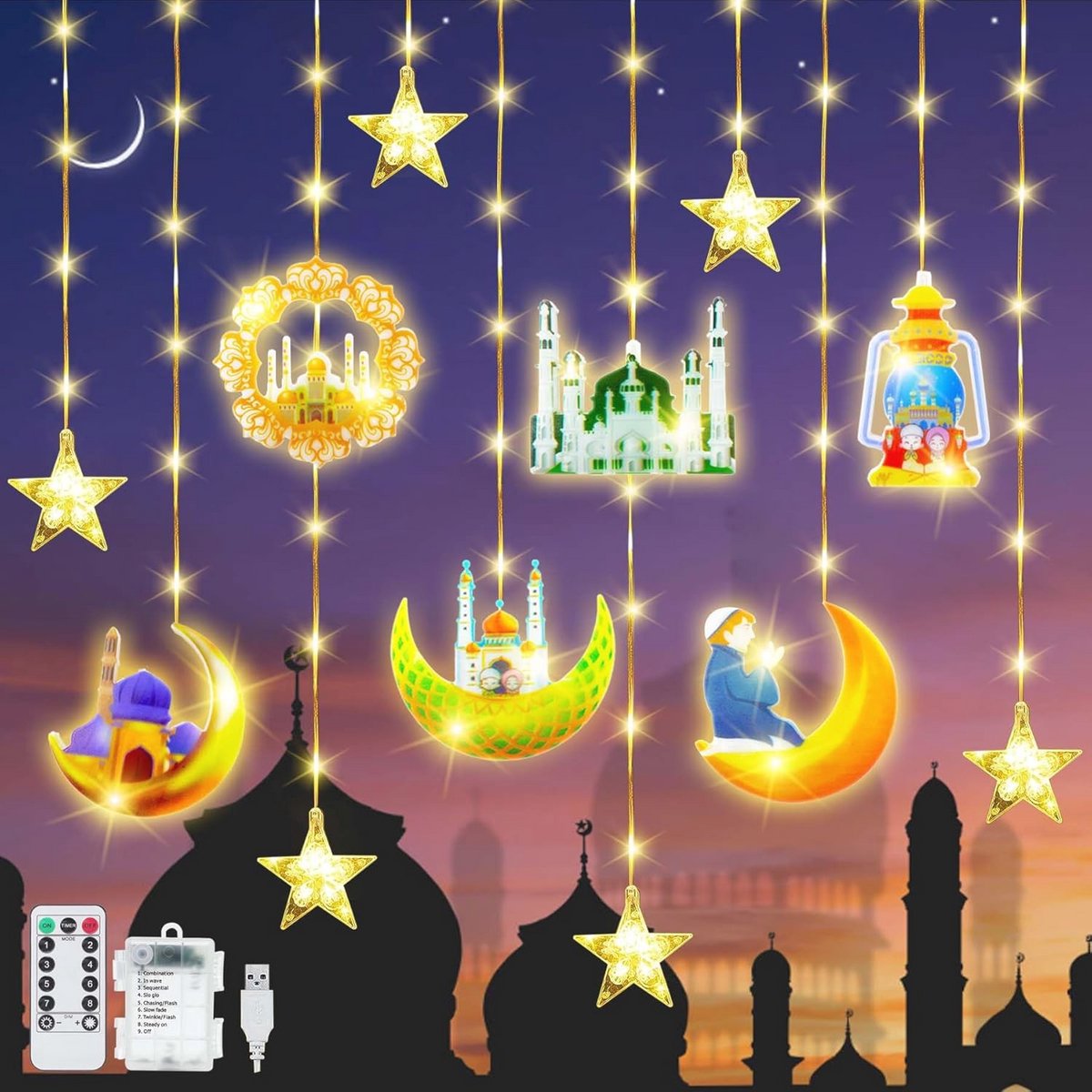 Lange LED Lichtketting met Sterren en Maan voor Feestelijke Decoratie