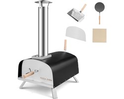 COSTWAY Pizza oven outdoor, draagbare pizza houtkachel incl. pizza schuiver en pizzasteen, hout pizza oven voor tuin camping