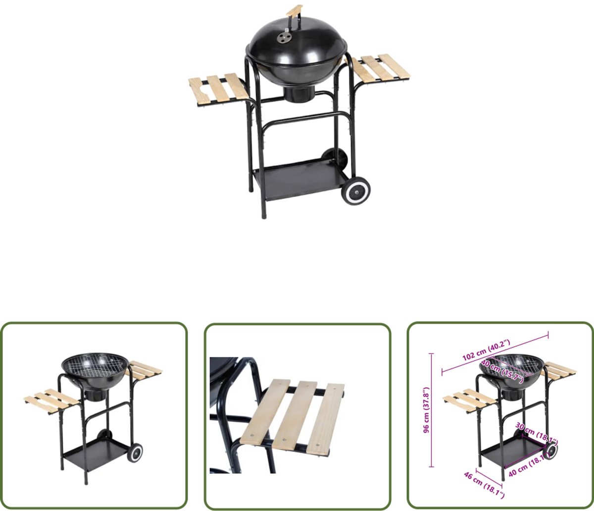 The Living Store Louisiana Kogel Barbecue - 44cm - Houtskool - Regelbare luchttoevoer - Verwijderbare as-pan