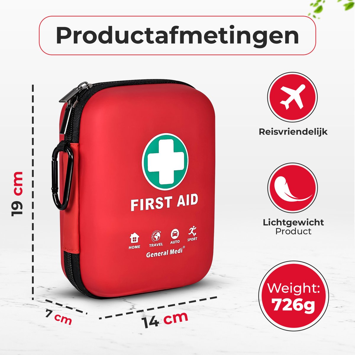 General Medi Verbanddoos Thuis 170-delig Rood - EHBO Kit met Nooddeken - Waterdichte Tas voor Huis en Auto – foto 4