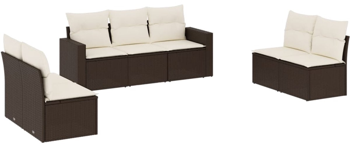The Living Store 7-delige Loungeset met kussens poly rattan bruin - Loungeset - Tuinset - Tuinmeubels - Lounge Set - Buitentijnen