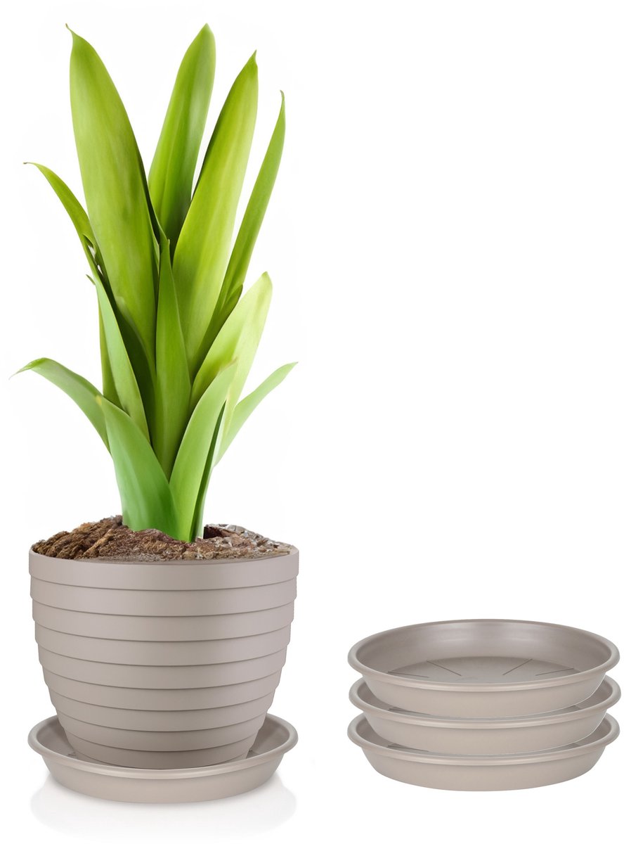 Juypal Plantenschotel - 3x - taupe - kunststof - Dia 15 cm - onderschotel/opvangschaal