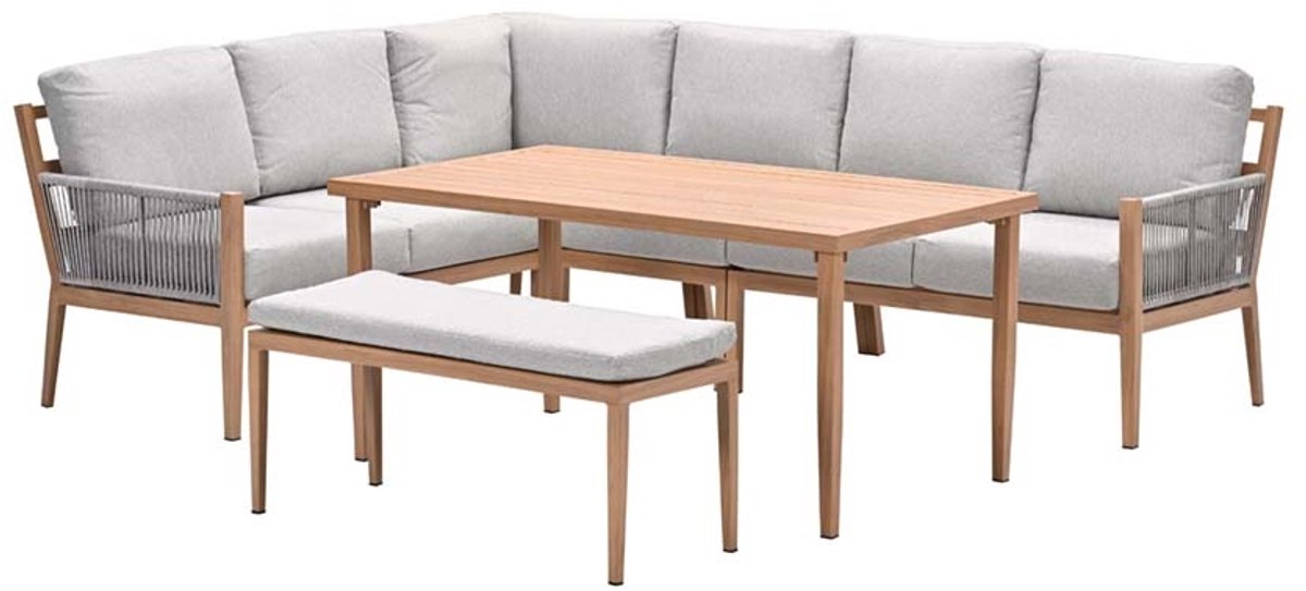 Sardinia lounge-diningset - aluminium met houtlook - 7-persoons