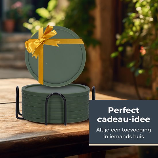 Sous-verres en Siliconen Castagnola – Sous-verres de Sous-verres Verres Design support – Set de 8 dessous de verre – Antidérapants – Vert