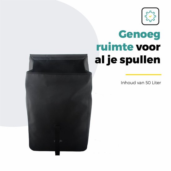 Voltano Dubbele Rolltop Fietstas Volledig Voorgevormd - 50 Liter - Zwart - 100% Waterdicht - Fietstassen Electrische Fietsen
