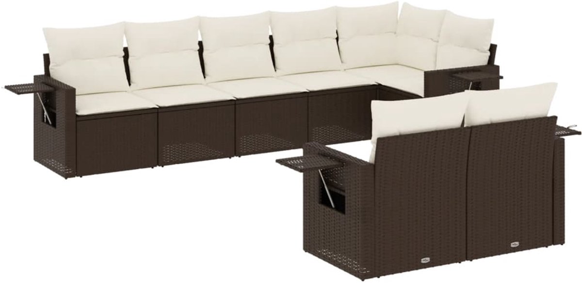 The Living Store 8-delige Loungeset met kussens poly rattan bruin - Loungebank - Tuinset - Lounge Set - Buitendecoratie - Garden Furniture