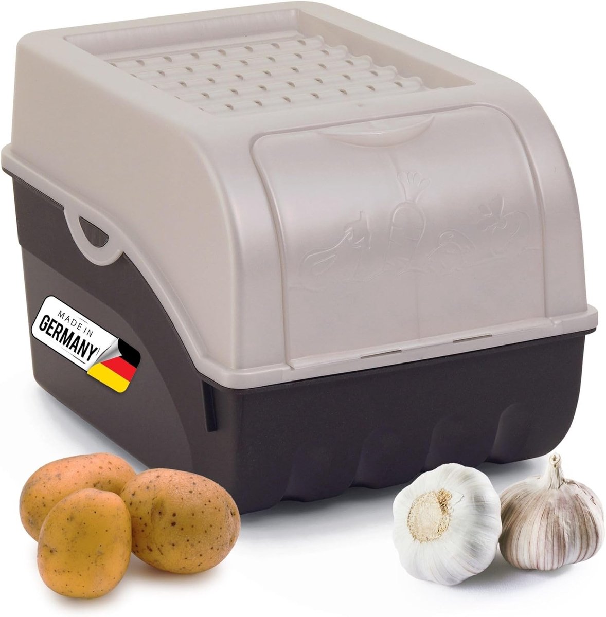 Aardappelbewaardoos | middel 5L | PARELMOER Wit | Aardappeldoos | Stapelbare groentekist, uienkist, aardappelmand, fruitkist, aardappelkist, uienopslag, voedselcontainer, wortelen