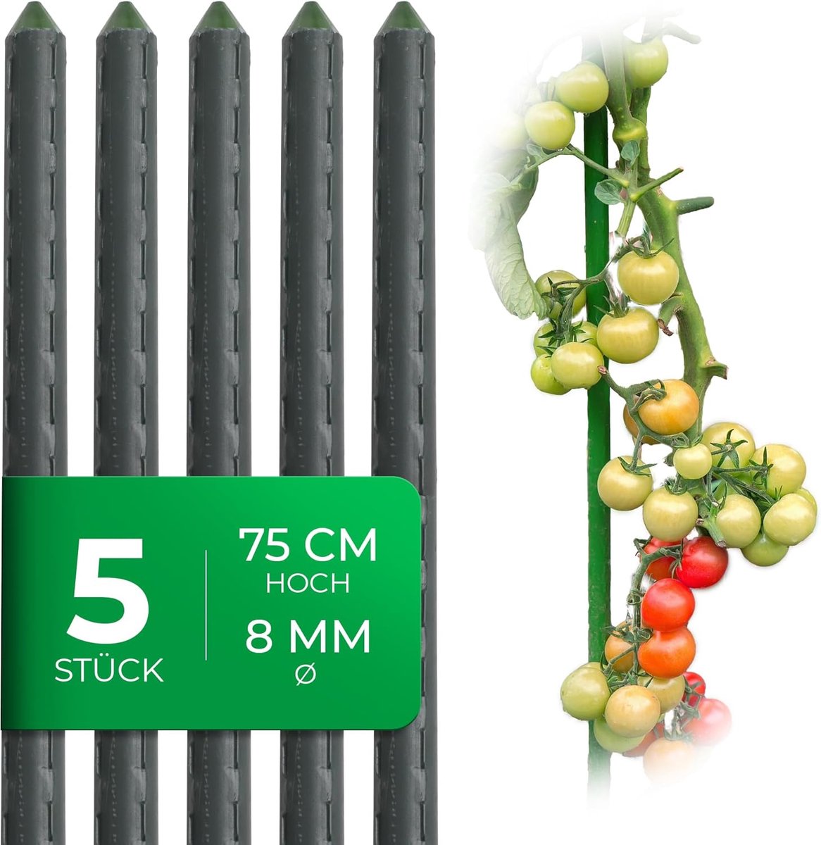Verpakking van 5 kleine plantenstokken 75 cm groen 8 mm stevige metalen buis kunststof gecoat klimstokken voor planten klimhulp komkommers tomatenstokken voor klimplanten klimstok plantenstok 75 cm