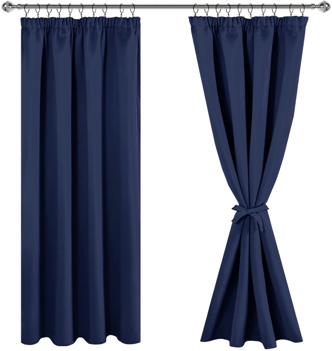 Unyqoos Donkerblauwe Verduisteringsgordijnen met Plooiband voor Slaapkamer en Woonkamer, Set van 2 Stuks