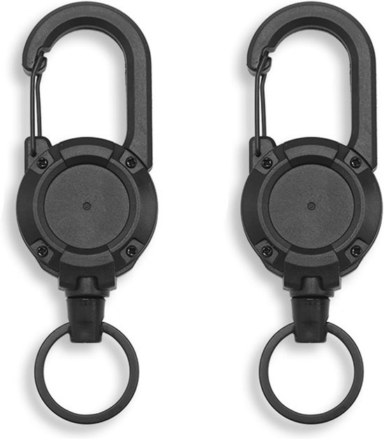 Dilwe JoJo Intrekbare sleutelhanger, uittrekbaar, sleutelketting, ID-kaarthouder met 60 cm nylondraad, touw, metalen clip voor ID-kaart buitenshuis, 10 stuks, zwart, L