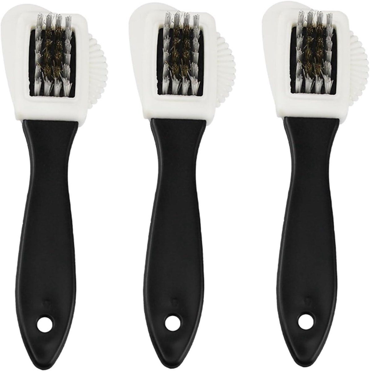 3-pack 4-zijdige reinigingsschoenborstel met messing borstelharen - multifunctionele suède borstel
