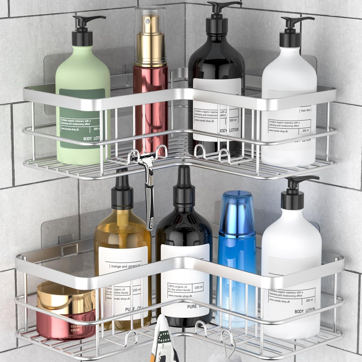 Ibenzoa® Roestvrijstalen Zelfklevende Hoekplanken voor Douche en Keuken Zonder Boren, Set van 2 Stuks
